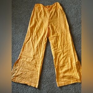 Bright Yellow Wide-Leg Pants with slits